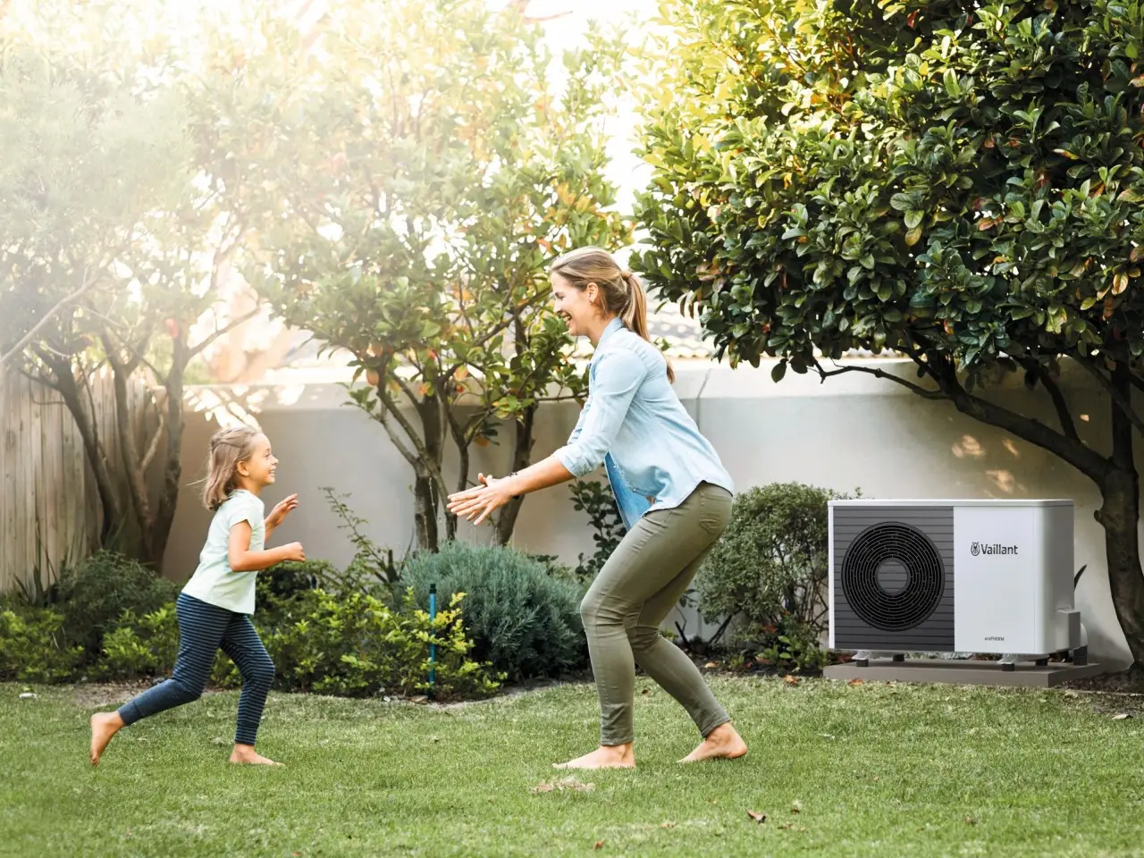 mother and child with heat pumo